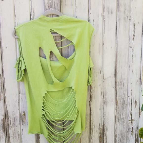 Distressed Cut Green Graphic Tee Upcycled - Picture 2 of 5